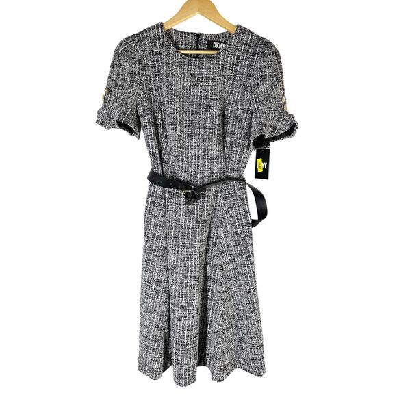 DKNY Women's Textured-Knit Belted Fit & Flare Dress Size US 10 - Picture 1 of 10